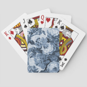Indigo Blue Vintage Floral Toile Fabric No.4 Playing Cards