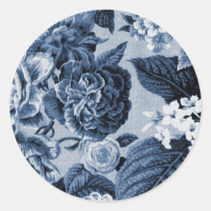 Indigo Blue Vintage Floral Toile No.1 Classic Round Sticker