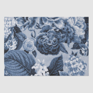 Indigo Blue Vintage Floral Toile No.1 Tissue Paper