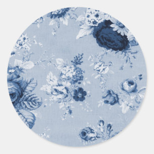 Indigo Blue Vintage Floral Toile No.4 Classic Round Sticker