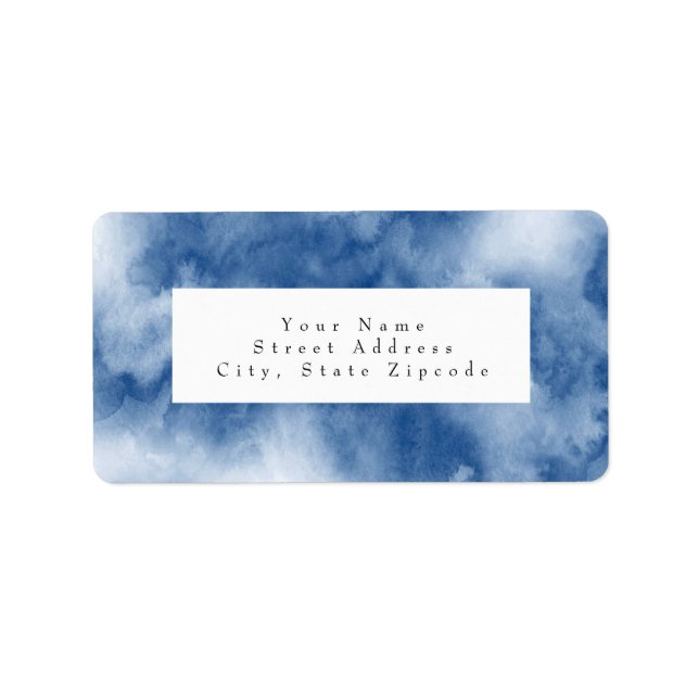 Indigo Blue Watercolor Abstract Label (Front)