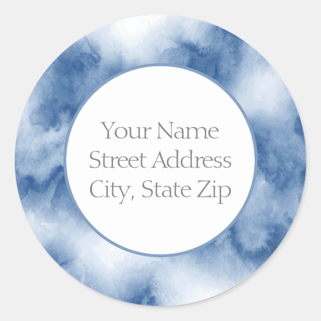 Indigo Blue Watercolor Abstract Labels (Front)