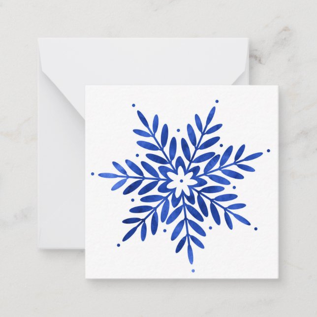 Indigo Blue Watercolor Abstract Snowflake  Card (Front)