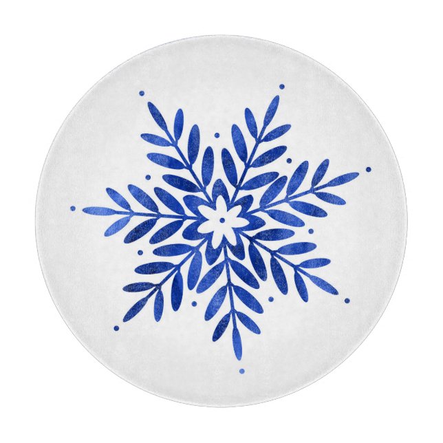 Indigo Blue Watercolor Abstract Snowflake   Cutting Board (Front)