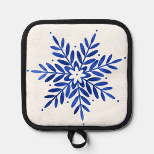 Indigo Blue Watercolor Abstract Snowflake Pot Holder
