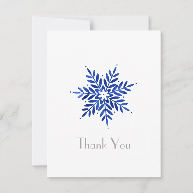 Indigo Blue Watercolor Abstract Snowflake Thank You Card (Front)
