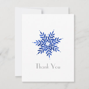 Indigo Blue Watercolor Abstract Snowflake Thank You Card