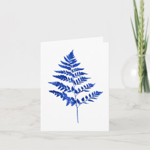 Indigo Blue Watercolor Fern Leaves Note Card
