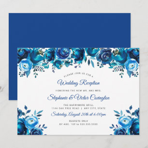 Indigo blue watercolor floral wedding reception invitation
