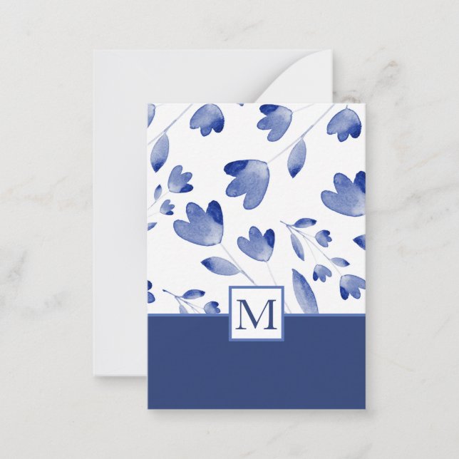 Indigo Blue Watercolor Flower Stems Card (Front)