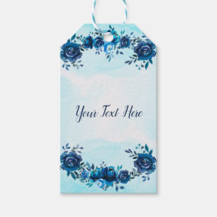 Indigo Blue Watercolor Flowers Floral Wedding Gift Tags