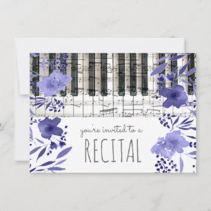 indigo blue watercolor flowers music recital invitation