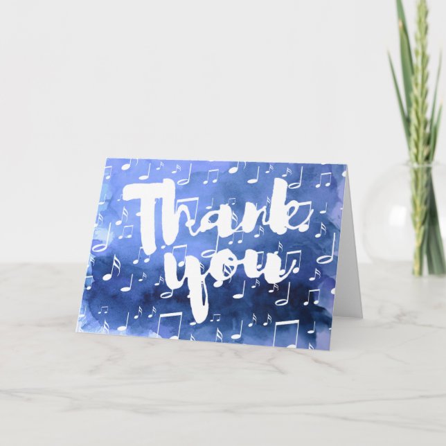 indigo blue watercolor music thank you card (Front)