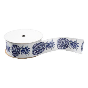 indigo blue watercolor pineapples grosgrain ribbon