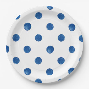 Indigo blue watercolor polka dots shibori pattern  paper plate