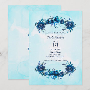 Indigo Blue Watercolor Rustic Floral Bridal Shower Invitation