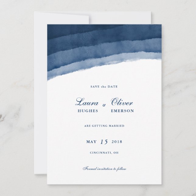Indigo Blue Watercolor Save the Date (Front)