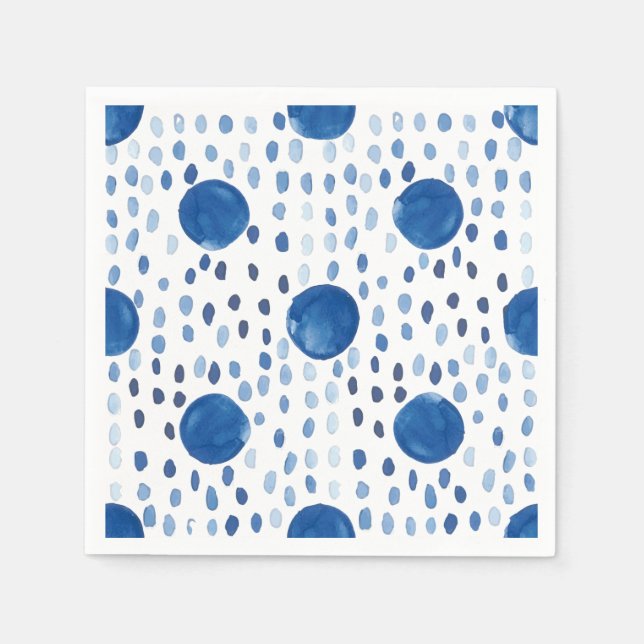 Indigo blue watercolor small and large polka dots napkin (Front)