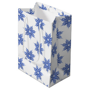 Indigo Blue Watercolor Snowflake Pattern Medium Gift Bag