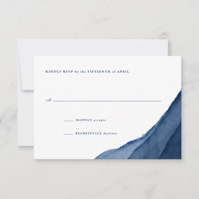 Indigo Blue Watercolor Wedding RSVP Card (Front)