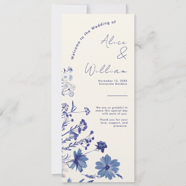 Indigo Blue Wedding Program Card (Front)