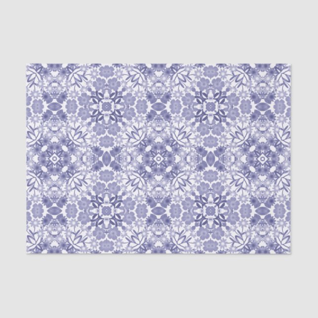 Indigo Blue White Floral Lace Tissue Paper (Front)