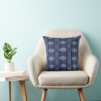 Indigo Blue & White Geometric Textile Throw Pillow