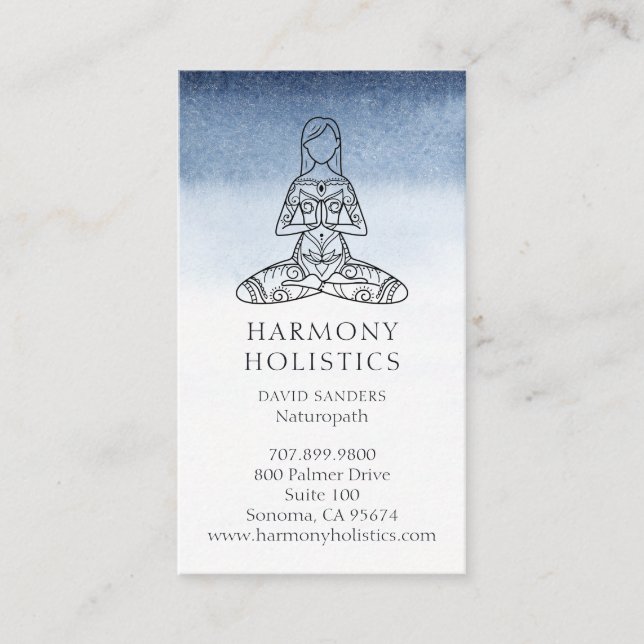 Indigo Blue White Holistic Health Business Card (Front)