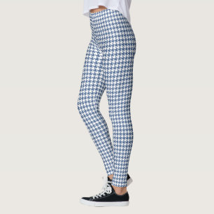 Indigo Blue White Pied De Poule Houndstooth Leggings