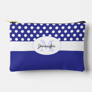 Indigo blue White polka dot retro pattern Monogram Accessory Pouch