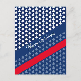 Indigo Blue White Red Winter Tree Watercolor Holiday Postcard