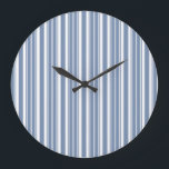 Indigo Blue White Ticking Stripes Round Wall Clock<br><div class="desc">A chic Round Acrylic Wall Clock,  with an Indigo Blue and White Ticking Striped pattern. Part of the Posh and Painterly 'Indigo' collection,  this pattern can easily be adjusted to fit any Wall Clock.</div>
