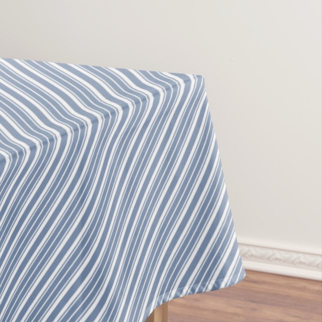 Indigo Blue, White Ticking Stripes Tablecloth (In Situ)