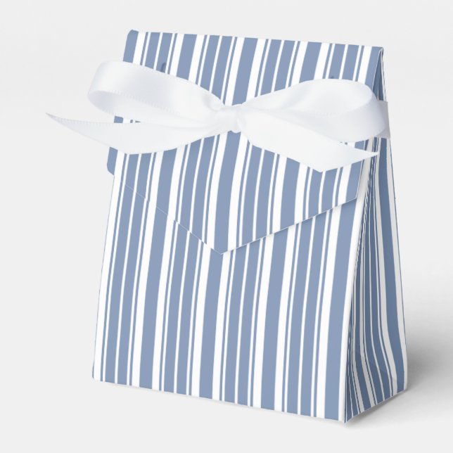 Indigo Blue, White Ticking Stripes Tent Favour Box (Front Side)