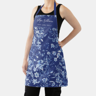 Indigo blue wildflowers apron