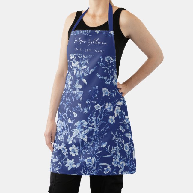 Indigo blue wildflowers apron (Insitu)