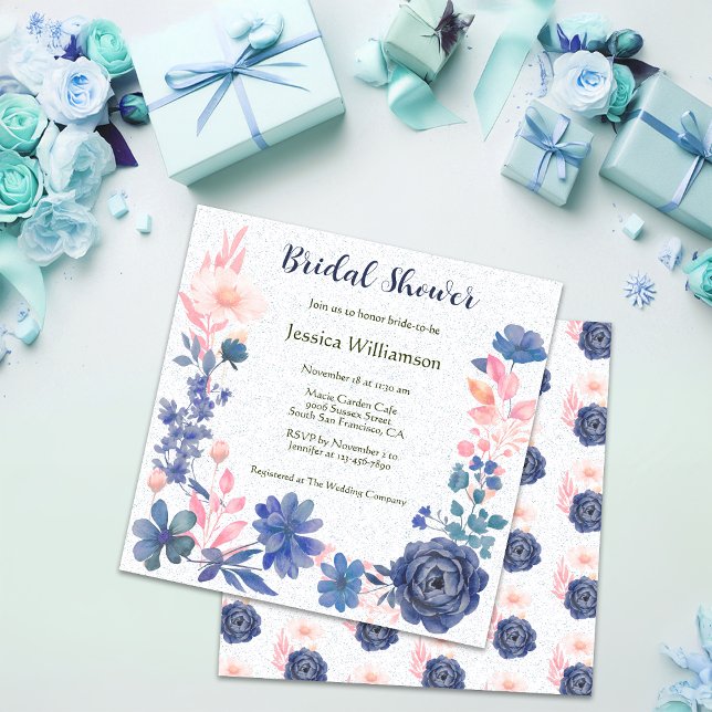 Indigo Blush Florals Bridal Shower Customise Invitation (Creator Uploaded)