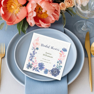 Indigo Blush Florals Bridal Shower Customise Napkin