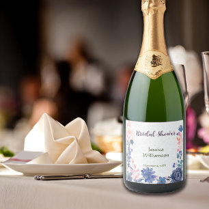 Indigo Blush Florals Bridal Shower Customise Sparkling Wine Label