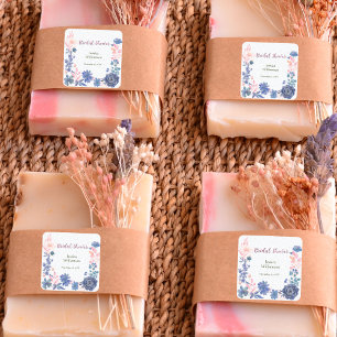 Indigo Blush Florals Bridal Shower Customise Square Sticker