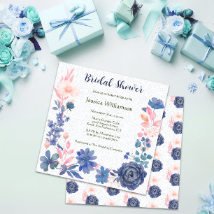 Indigo Blush Florals Bridal Shower Customize Invitation