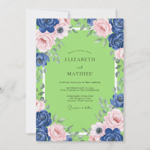 Indigo Blush Lime Ranunculus Eucalyptus Wedding Invitation
