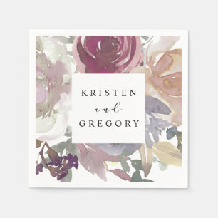indigo blush nostalgic floral monogram wedding napkin