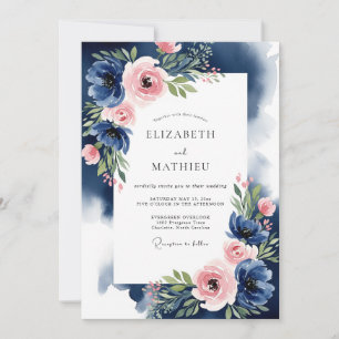 Indigo Blush Painterly Romance Wedding Invitation