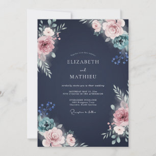Indigo Blush Ranunculus Eucalyptus Wedding Invitation