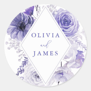 Indigo Boho Floral Frame Wedding Classic Round Sticker
