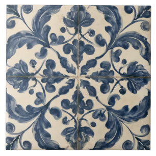 Indigo Botanical Arabesque Tile