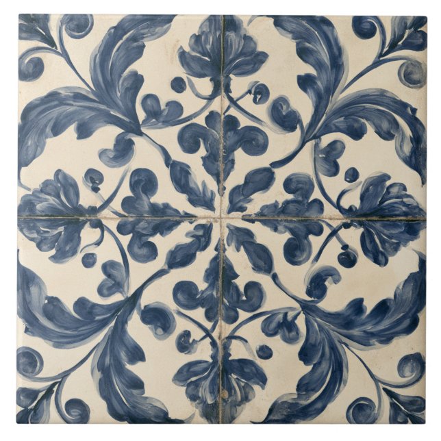 Indigo Botanical Arabesque Tile (Front)
