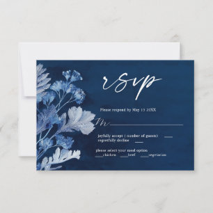 Indigo Botanical Blue Wedding RSVP Card