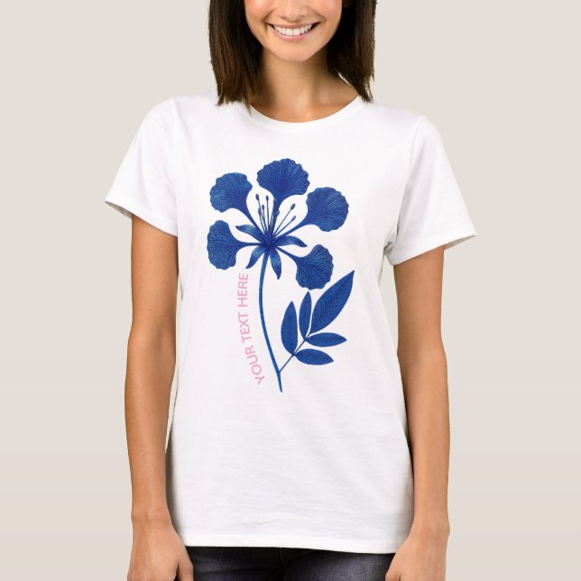 Indigo Botanical Flower T-shirt CUSTOMIZABLE (Front)